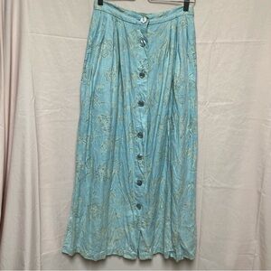 Pendleton Women's 100% Linen Light Blue Floral Button Front Maxi Skirt Size 6